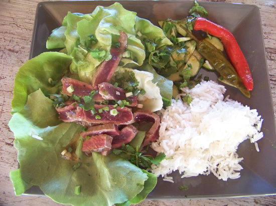 Boeuf grillé bleu sauce mix asiatique