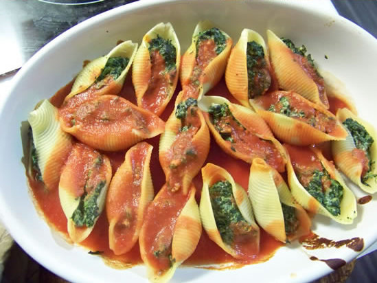 conchiglioni farcis aux épinards et au chèvre