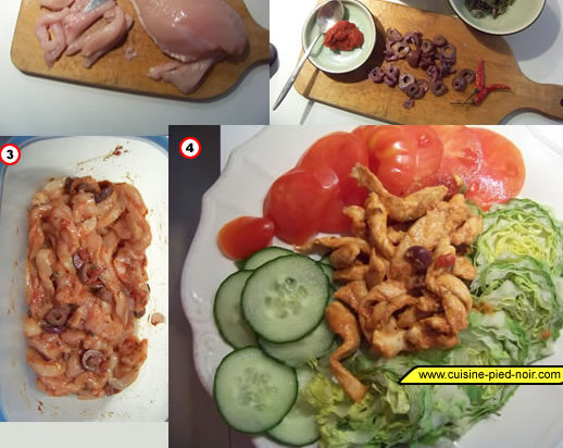 lanières de poulet marinées et sautées à la toscane