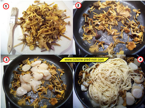 spaghetti aux saint-Jacques et champignons des bois