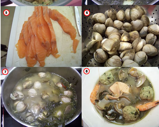 soupe de verdure aux boulettes de poisson et coquillages – la recette