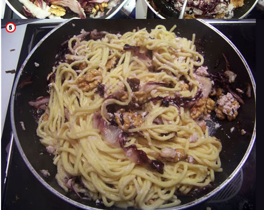 spaghetti à la trévise, ricotta et aux noix