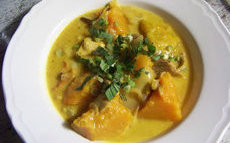 recette de Curry de courge au poulet fumé